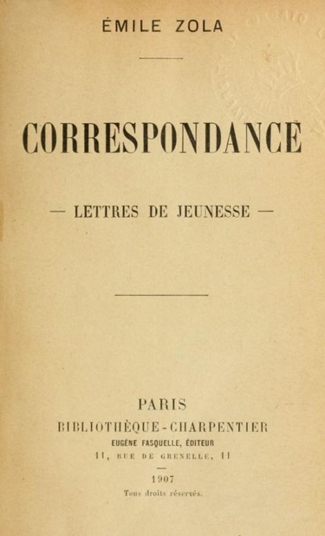 Correspondance
Lettres de jeunesse