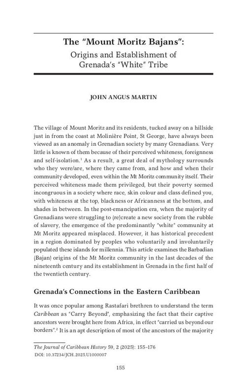The “Mount Moritz Bajans”: Origins and Establishment of Grenada’s “White” Tribe