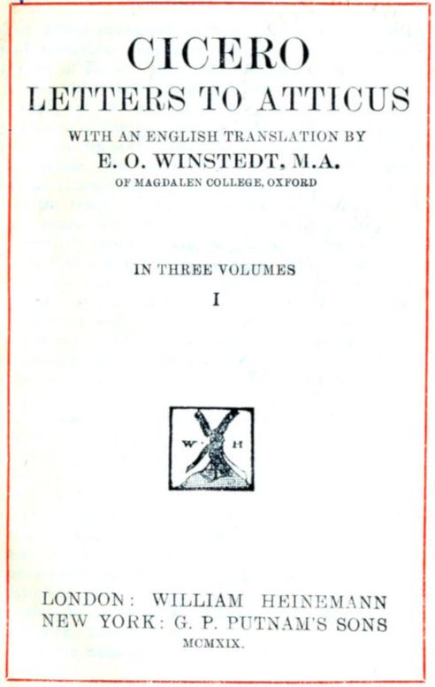 Cicero Letters to Atticus, v. I