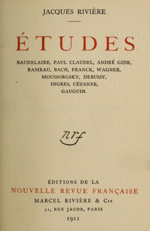 Études: Baudelaire, Paul Claudel, André Gide, Rameau, Bach, Franck, Wagner, Moussorgsky, Debussy, Ingres, Cézanne, Gauguin