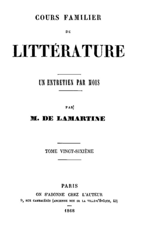 Cours familier de Littérature - Volume 26 Un entretien par mois