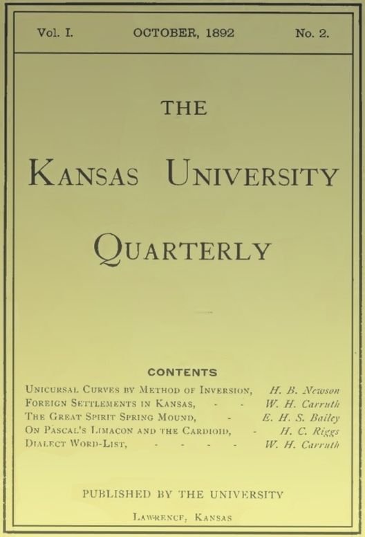 The Kansas University Quarterly, Vol. I, No. 2, October 1892