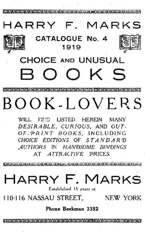 Harry F. Marks Catalogue No. 4, 1919 Choice and Unusual Books