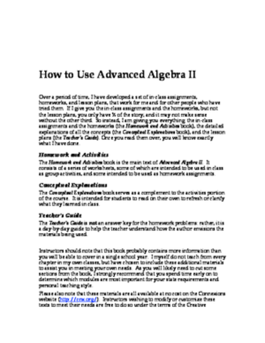 Microsoft Word - How to Use Advanced Algebra II.doc