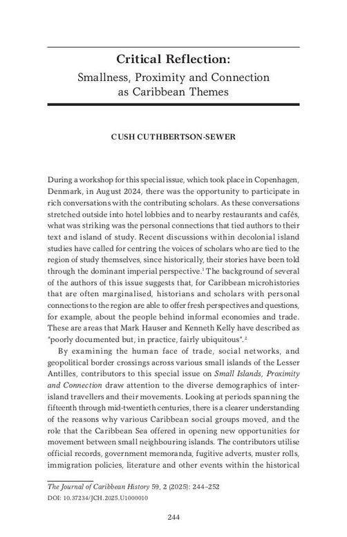 Critical Reflection: Smallness, Proximity and Connection as Caribbean Themes