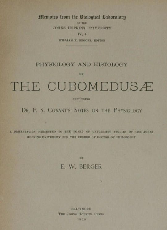 Physiology and histology of the Cubomedusæ
including Dr. F.S. Conant's notes on the physiology