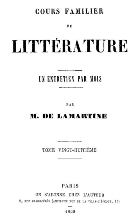 Cours familier de Littérature - Volume 28 Un entretien par mois