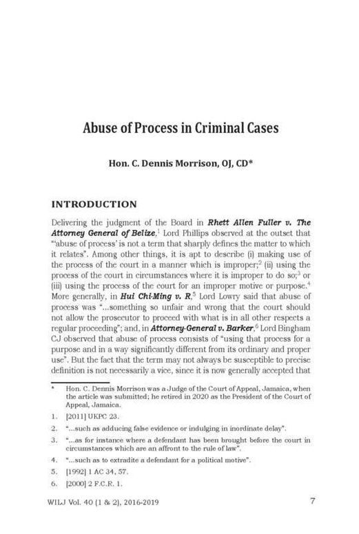 WILJ Vol. 40 Nos. 1 & 2 Art. 1 | Abuse of Process in Criminal Cases