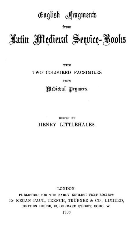 English fragments from Latin medieval service-books